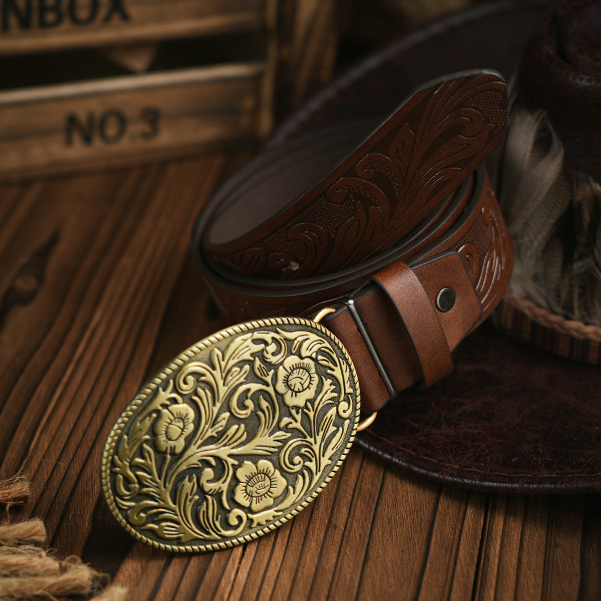 Rugged Vegan Leather Mens Belt with Metal Buckle