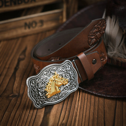 Rugged Vegan Leather Mens Belt with Metal Buckle