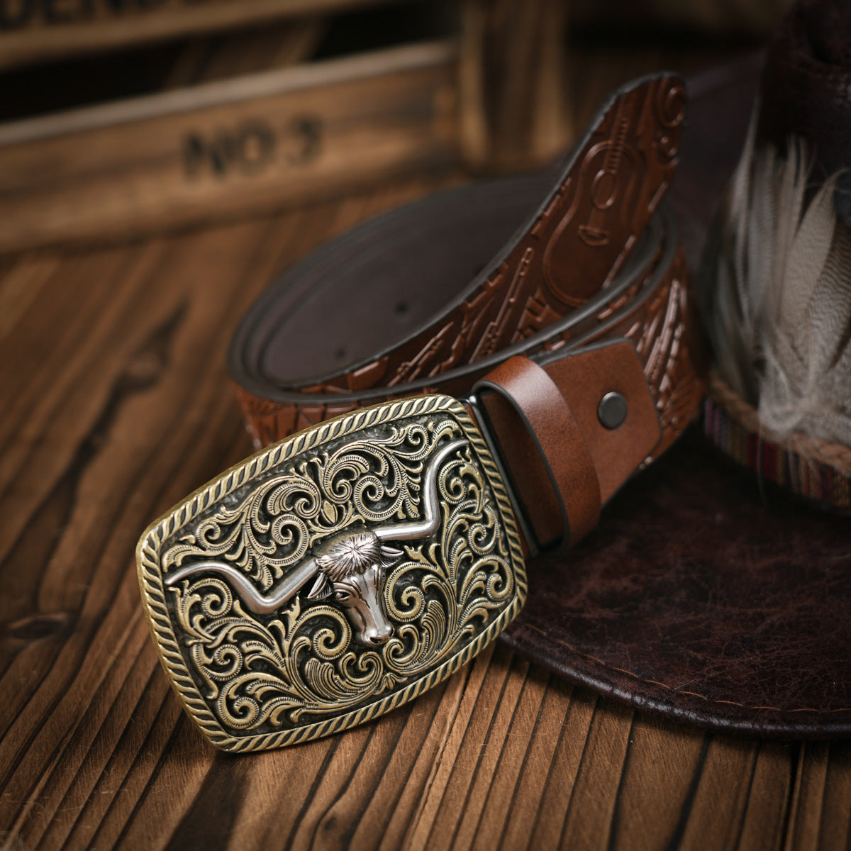 Rugged Vegan Leather Mens Belt with Metal Buckle