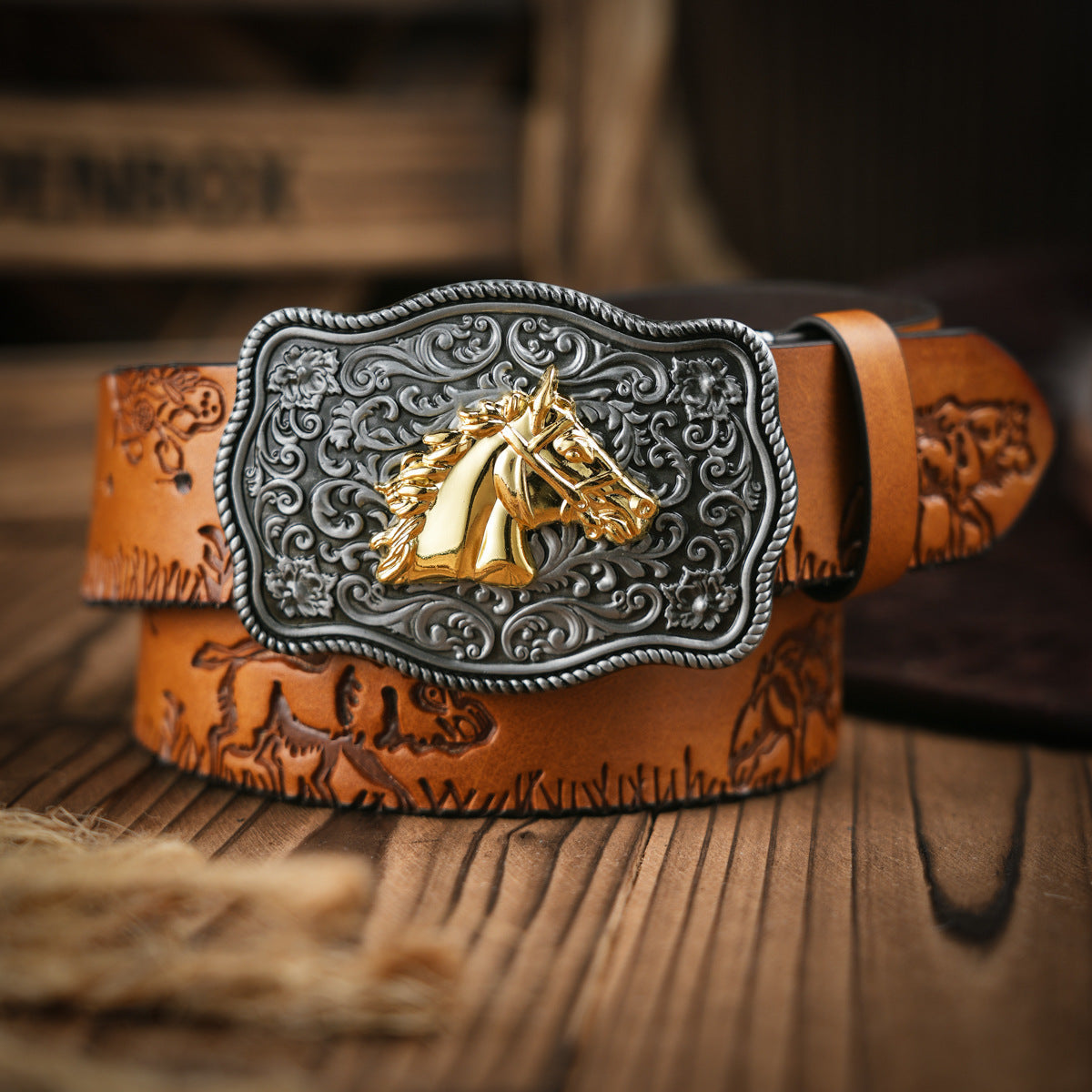 Rugged Vegan Leather Mens Belt with Metal Buckle