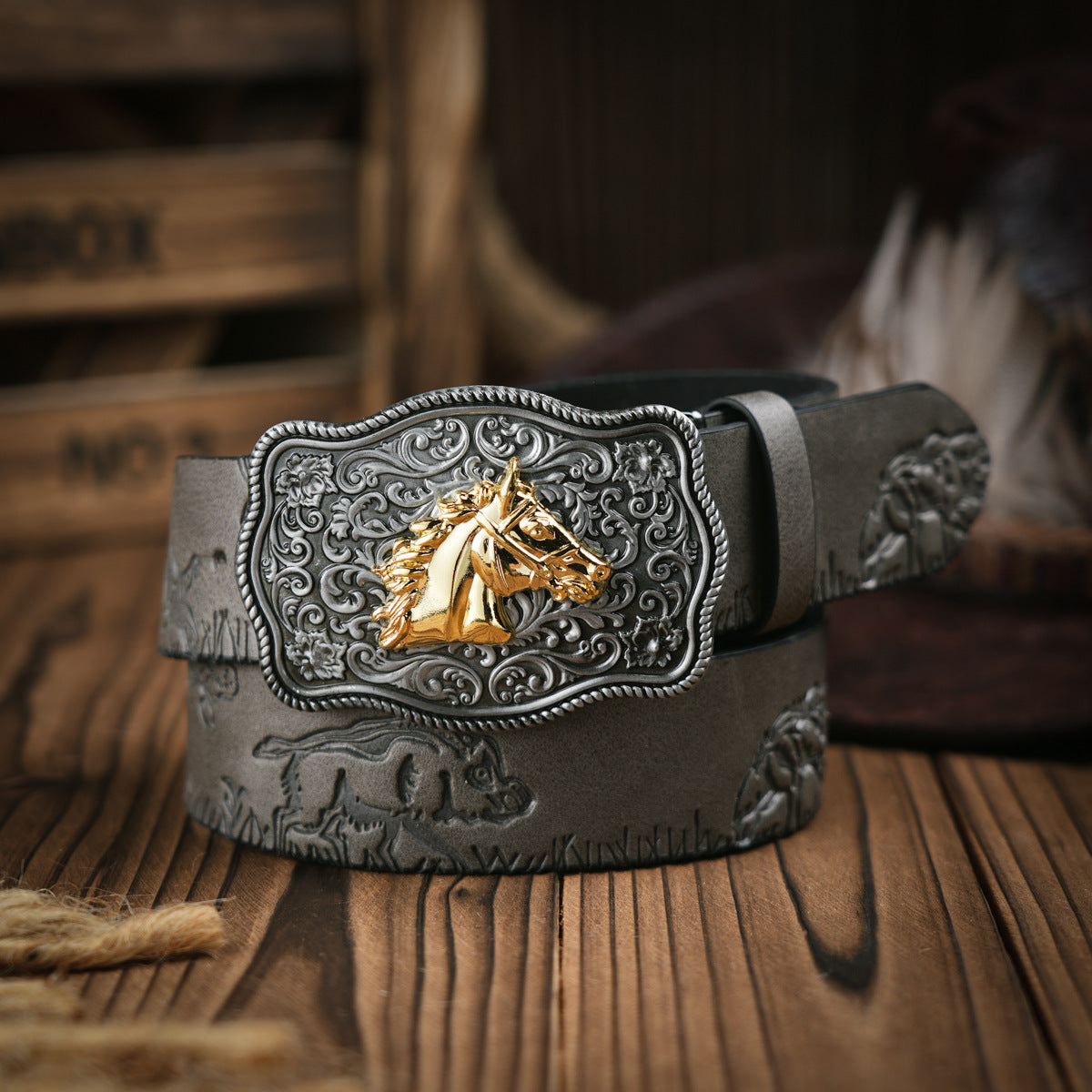 Rugged Vegan Leather Mens Belt with Metal Buckle
