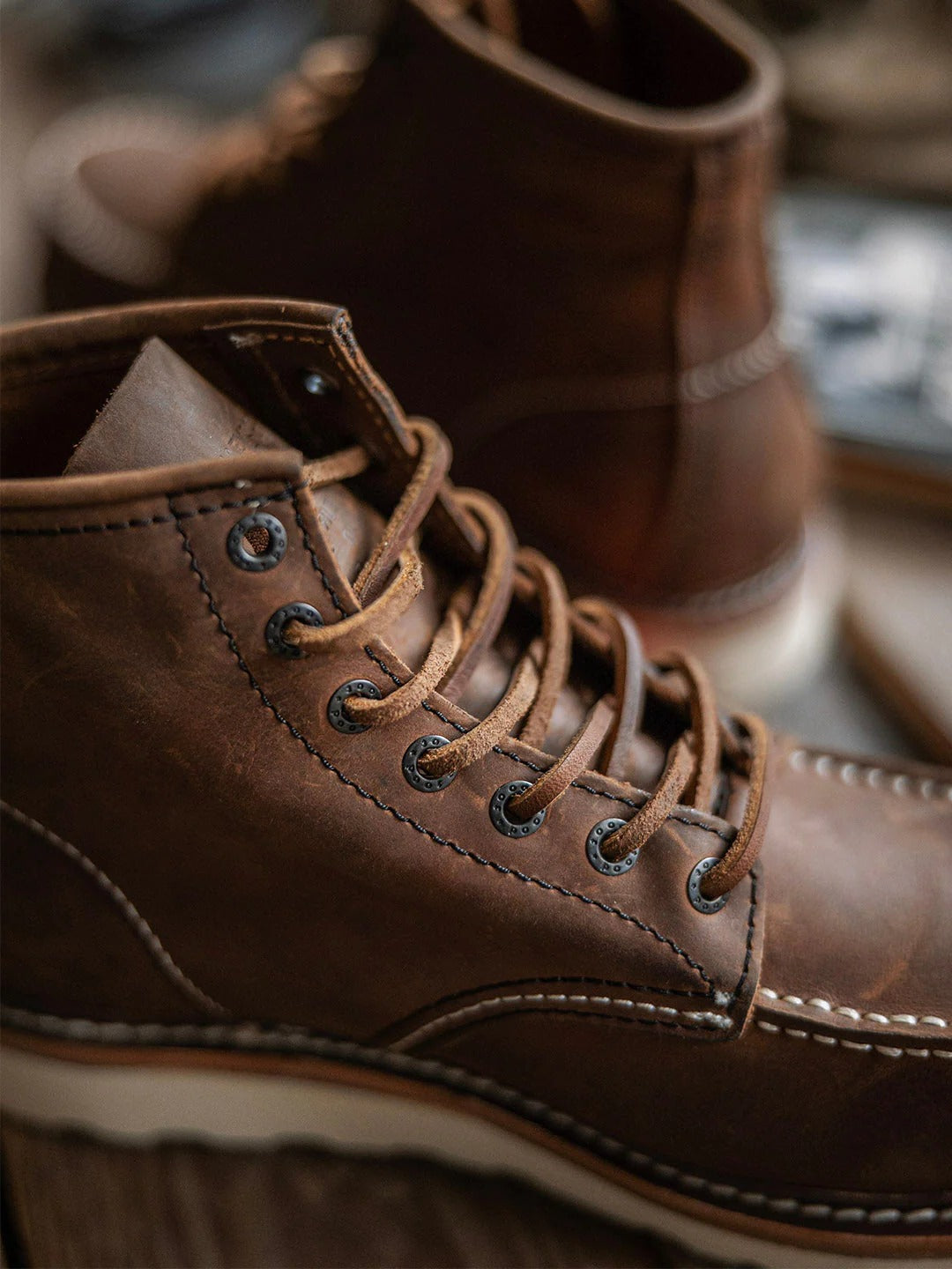 Rugged Genuine Leather Moc Toe Boots
