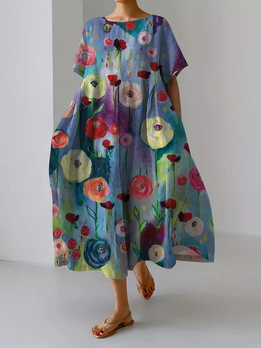 Relaxed Fit Dress with Vibrant Floral Print - Befez
