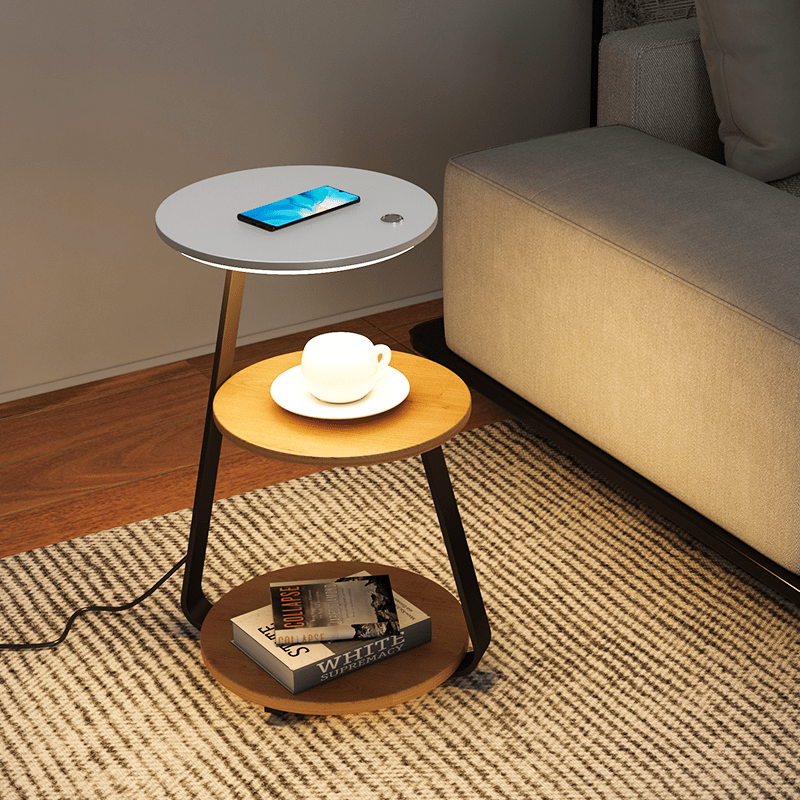 Bedside Table Lamp with 2 Tier Shelf and Built in Light