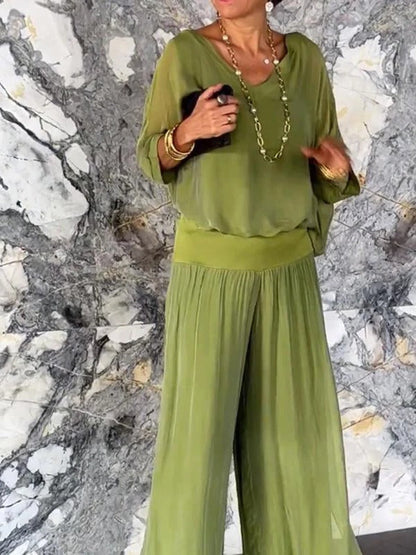 Flowy 2-Piece Wide Leg Chiffon Pants - Befez