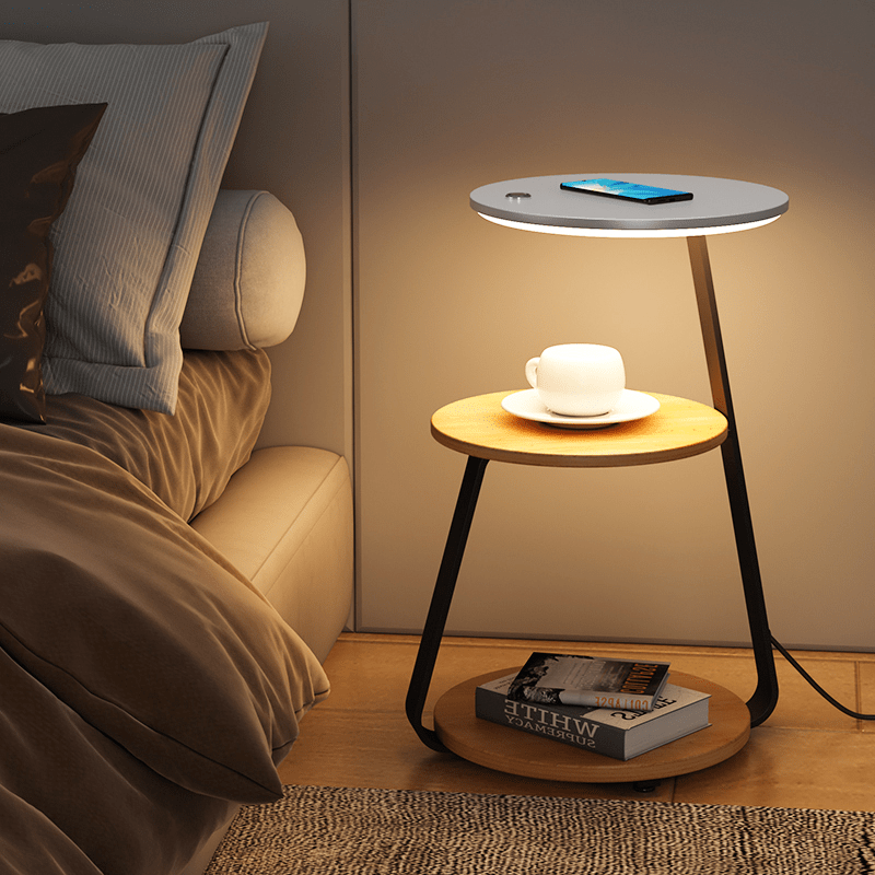 Bedside Table Lamp with 2 Tier Shelf and Built in Light