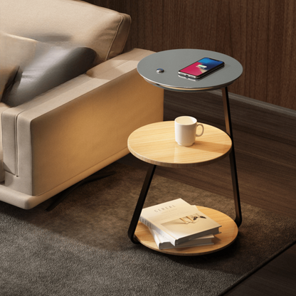 Bedside Table Lamp with 2 Tier Shelf and Built in Light