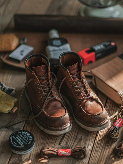 Rugged Genuine Leather Moc Toe Boots
