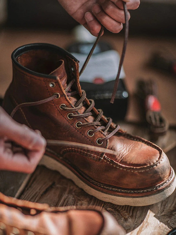 Rugged Genuine Leather Moc Toe Boots