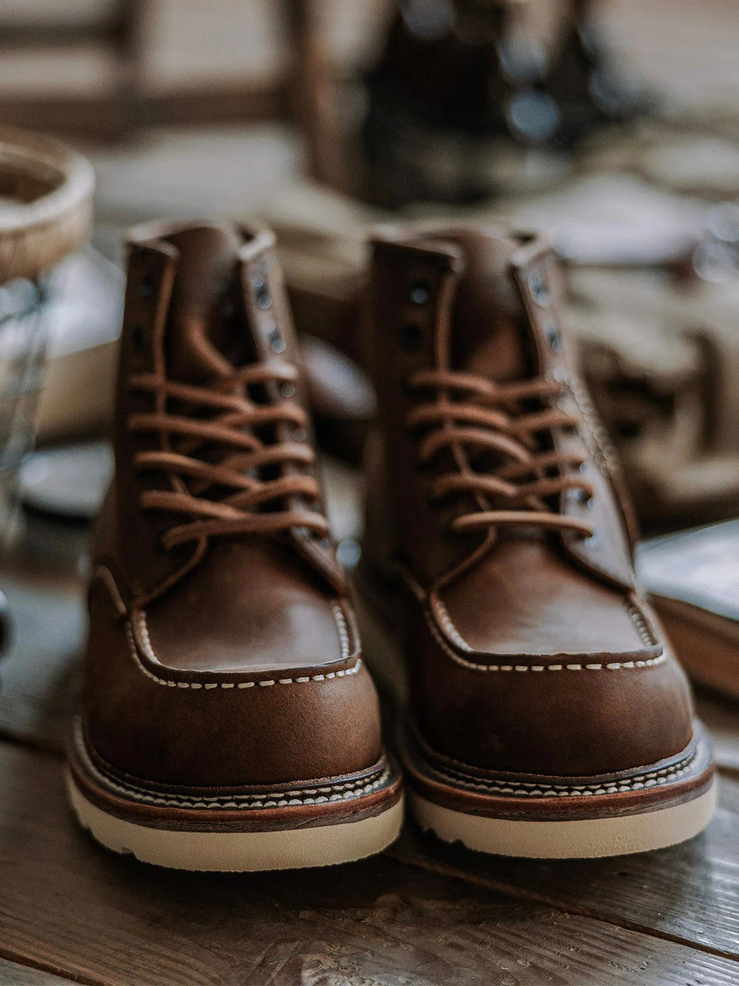 Rugged Genuine Leather Moc Toe Boots