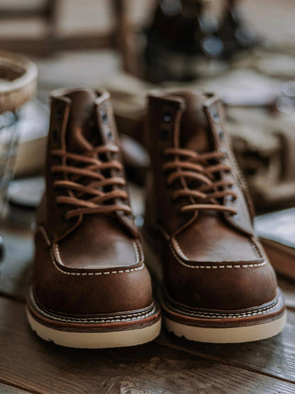 Rugged Genuine Leather Moc Toe Boots
