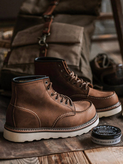 Rugged Genuine Leather Moc Toe Boots