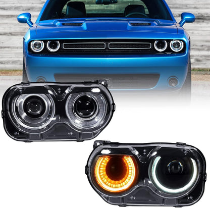 Dodge Challenger LED Projector Headlights, High Performance Black Set - Halri