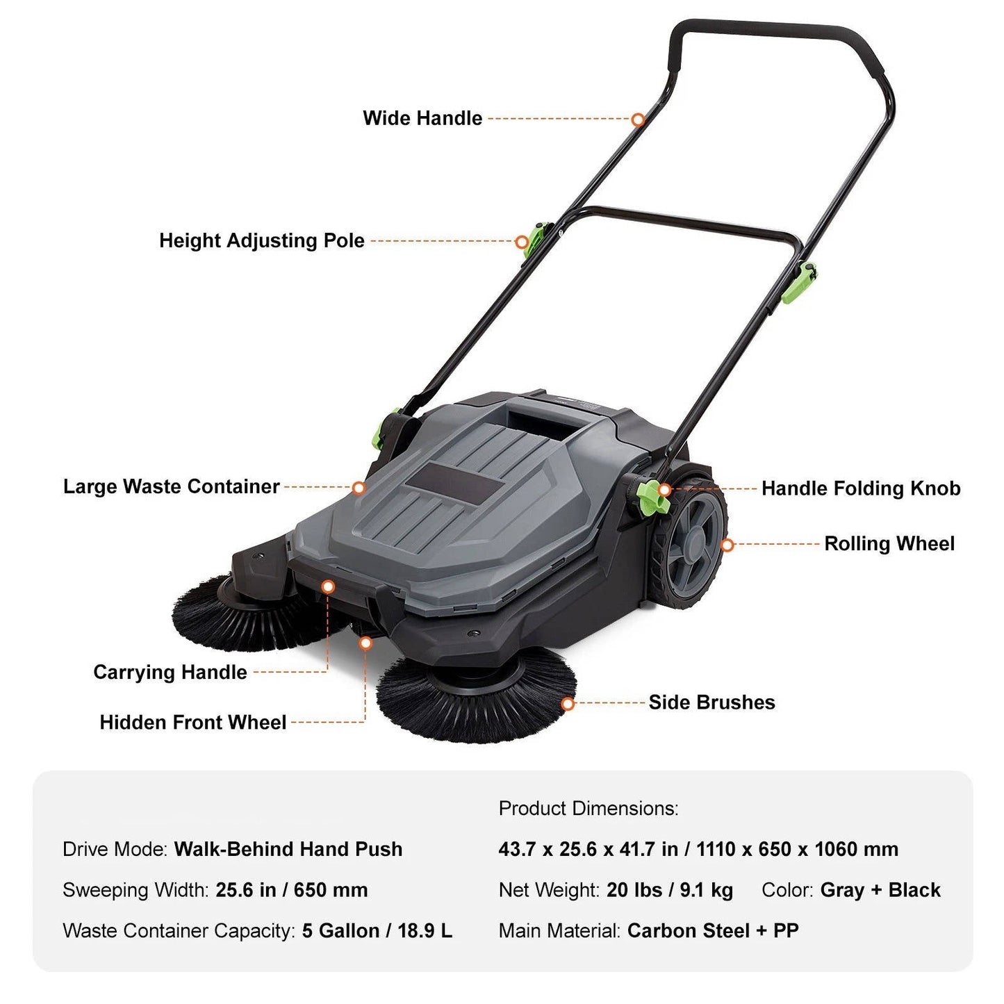 Heavy Duty Manual Push Sweeper for Warehouses