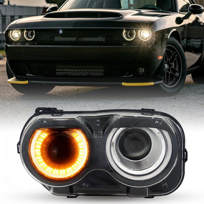 Dodge Challenger LED Projector Headlights, High Performance Black Set