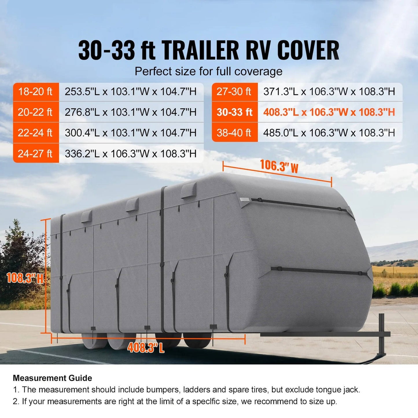 Large RV Camper Cover Durable Water Resistant