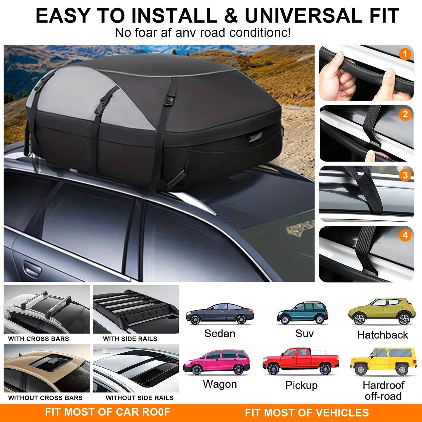 Waterproof Car Top Cargo Carrier With Anti Slip Pad