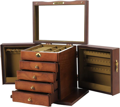 Deluxe Jewelry Storage Case with Mirror and Drawers - Halri