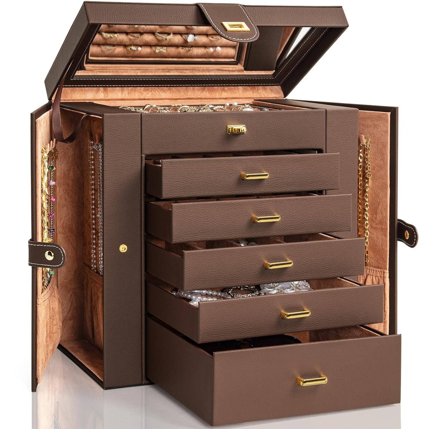 Spacious 6 Tier Luxury Leather Jewellery Case