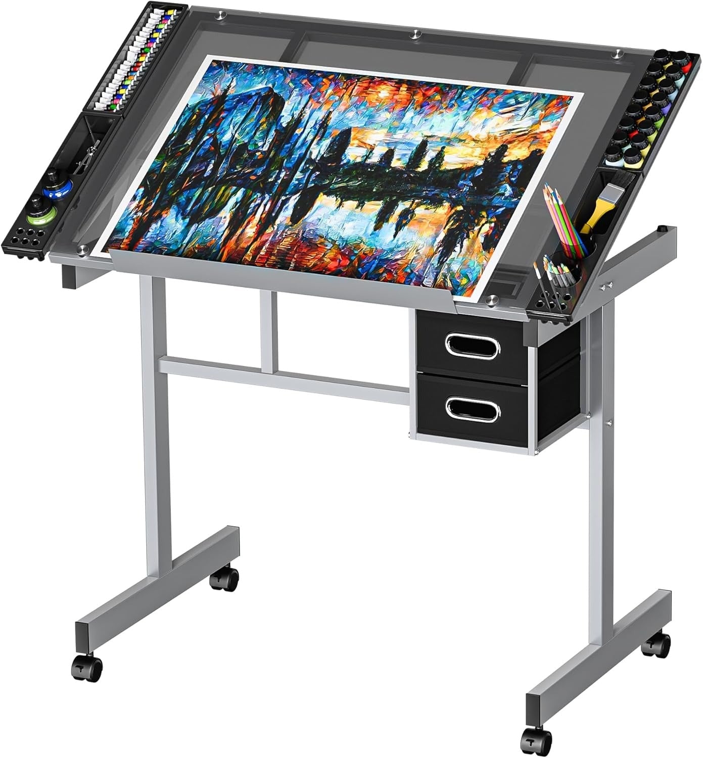 Portable Art Desk with Glass Top and Storage Drawer - Halri