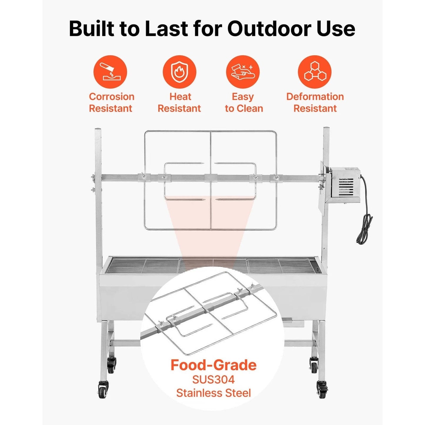 Large Outdoor BBQ Rotisserie Grill Kit Stainless Steel