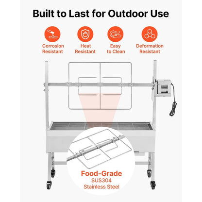 Large Outdoor BBQ Rotisserie Grill Kit Stainless Steel