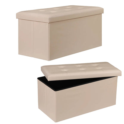 Compact Tan Collapsible Storage Ottoman Footrest with Lid - Halri