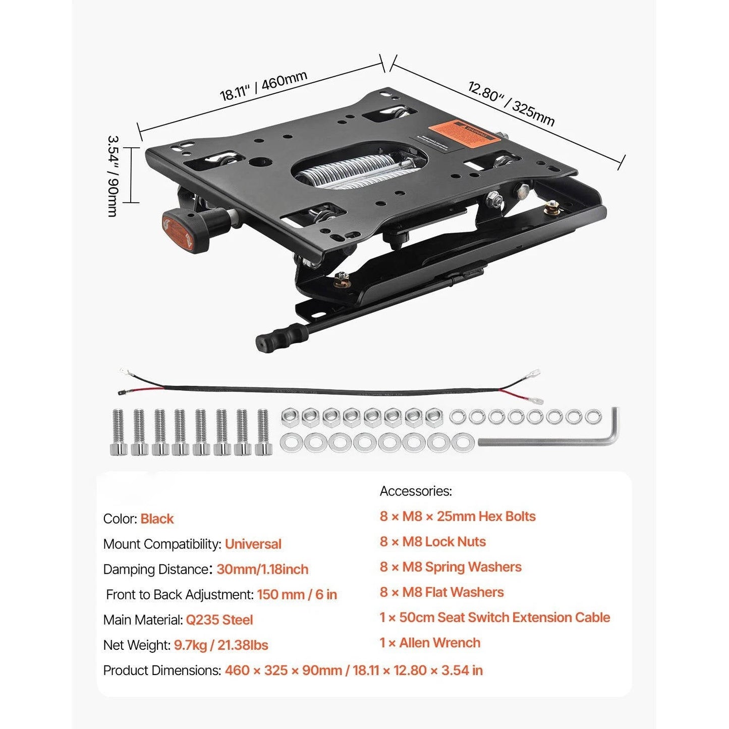 Heavy Duty Adjustable Seat Suspension Kit for Lawn Mowers