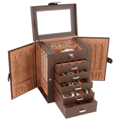 Spacious 6 Tier Luxury Leather Jewellery Case - Halri