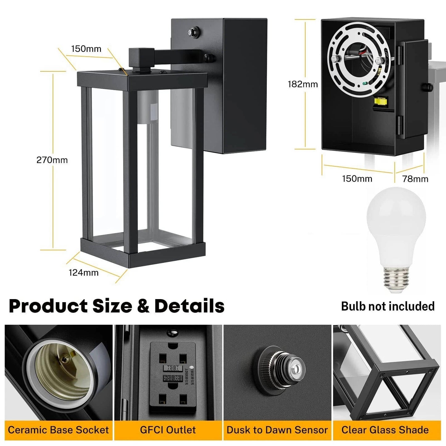 Motion Sensor Outdoor Wall Light with Outlet