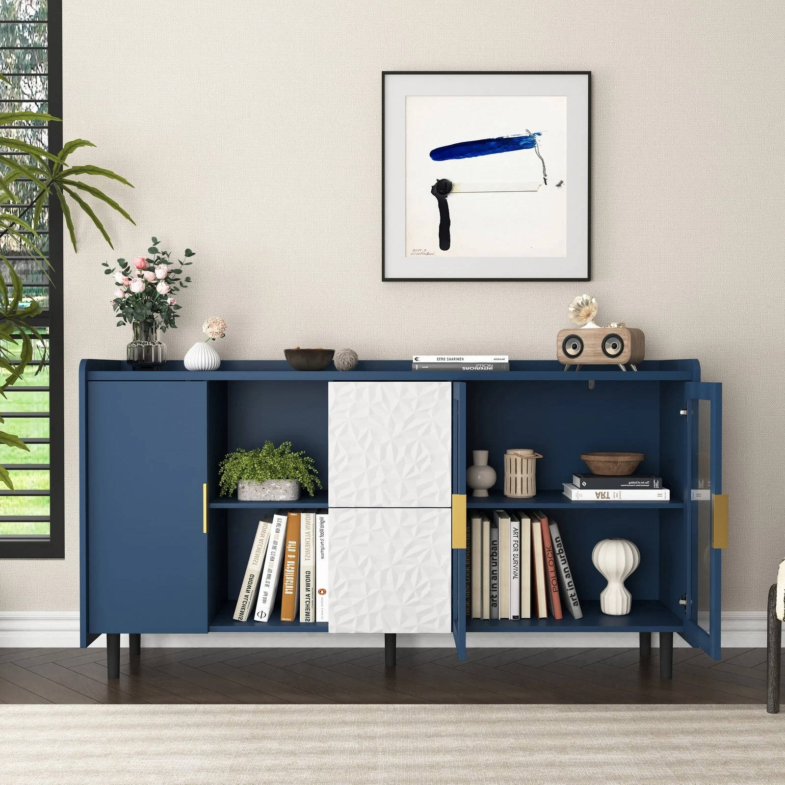 Stylish Coffee Station Cabinet with Shelves - Halri