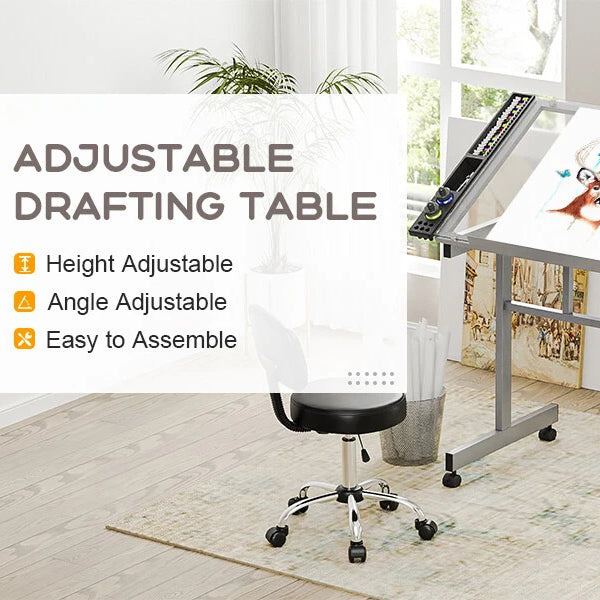 Portable Art Desk with Glass Top and Storage Drawer