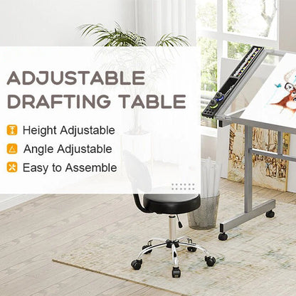 Portable Art Desk with Glass Top and Storage Drawer