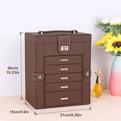 Spacious 6 Tier Luxury Leather Jewellery Case