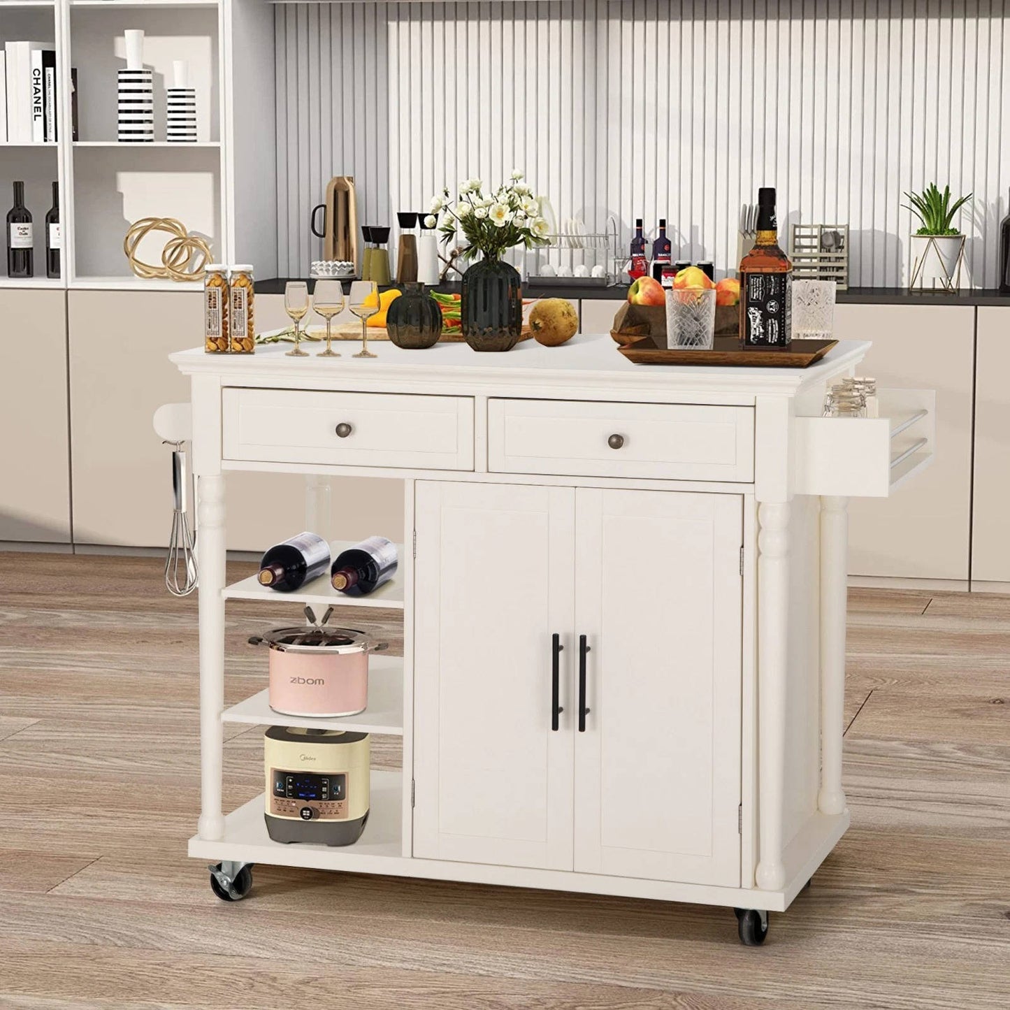 Portable Kitchen Island Cart with Drawers and Shelves - Halri