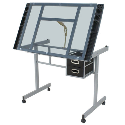 Portable Art Desk with Storage – Mobile Glass Drafting Table
