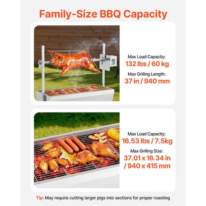 Large Outdoor BBQ Rotisserie Grill Kit Stainless Steel
