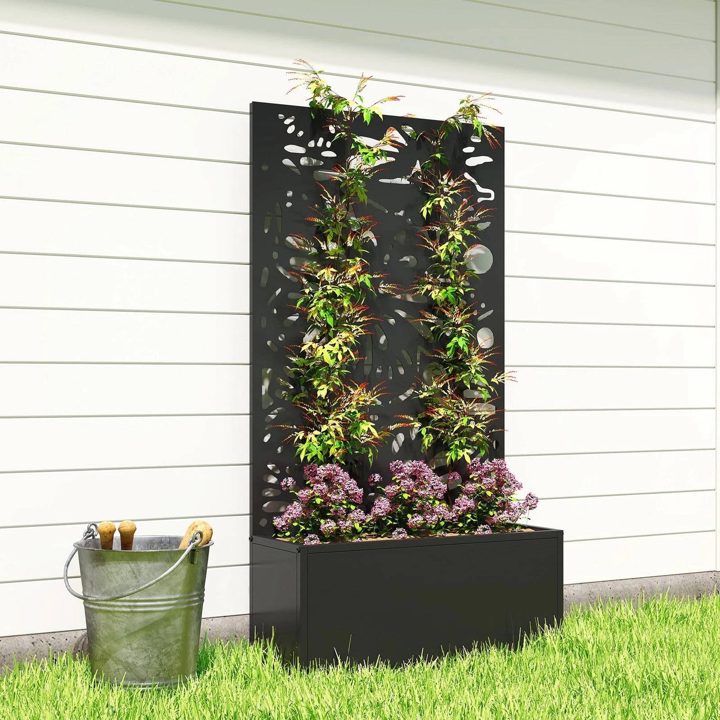 Elevated Steel Garden Planter With Lattice