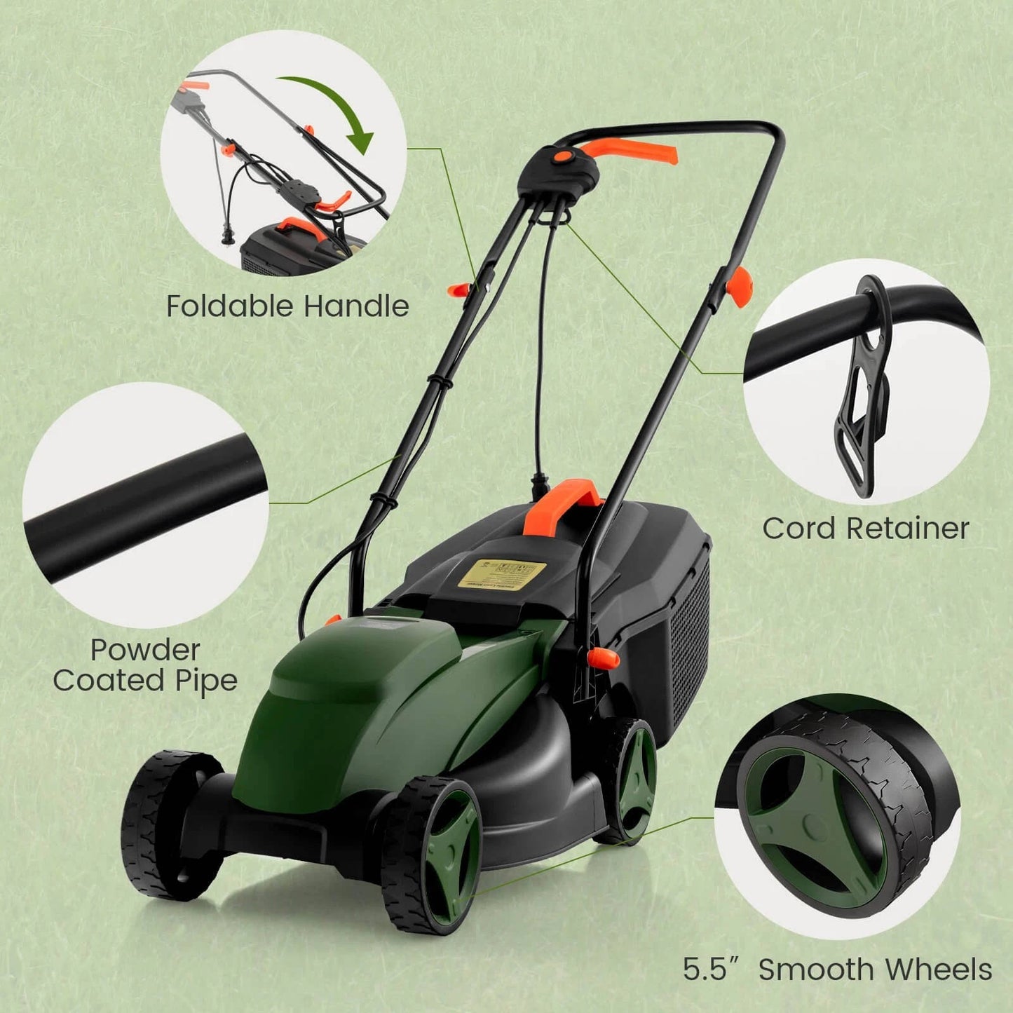 Electric Walk Behind Lawn Mower with Collection Bag