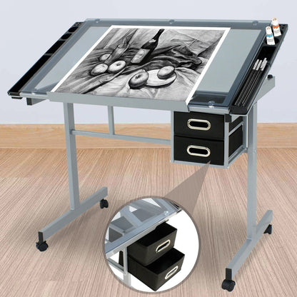 Portable Art Desk with Storage – Mobile Glass Drafting Table