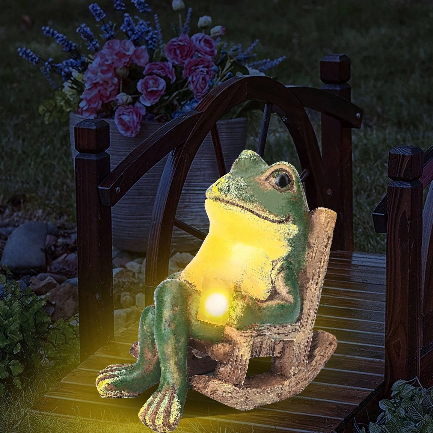 Colorful Outdoor Frog Solar Statue - Halri
