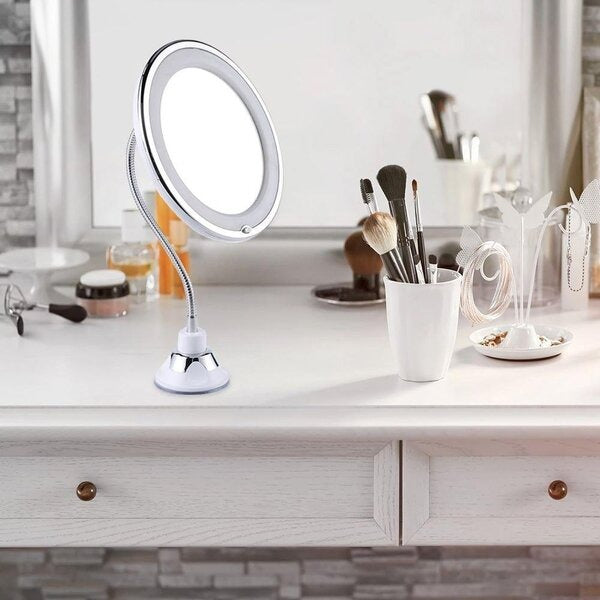 Bright LED Vanity Mirror 10x Magnification with Flexible Arm - Halri