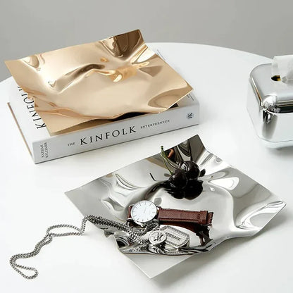 Sleek Metal Serving Platter – Contemporary Table Centerpiece