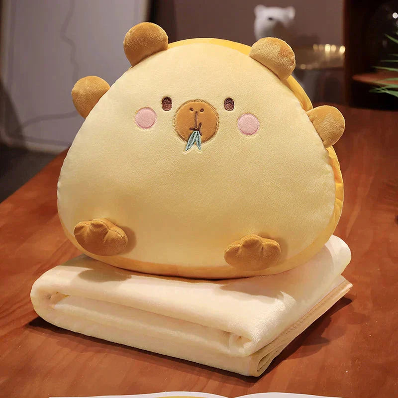 Adorable Capybara Soft Stuffed Pillow Blanket Set
