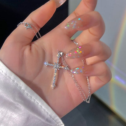 Sparkling Crystal Cross Pendant Necklace - Halri