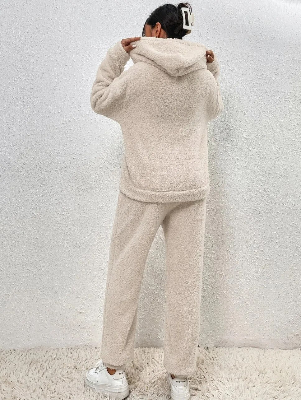 Plush Soft Hooded Teddy Bear Loungewear Set
