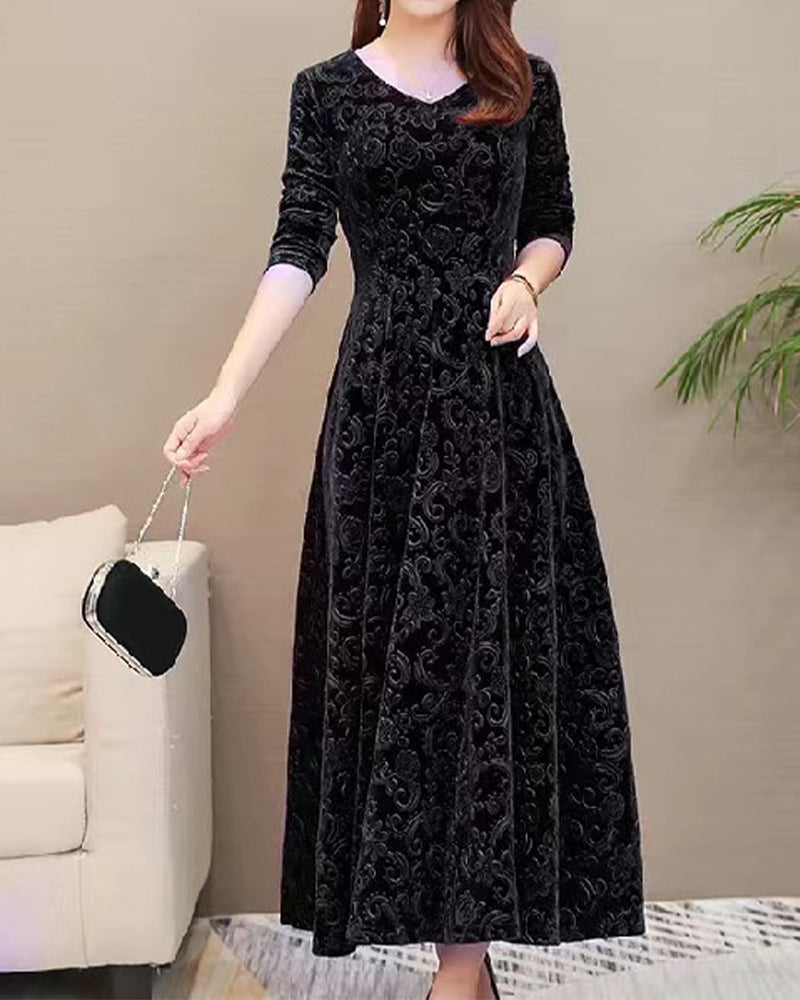 Luxurious Soft V Neck Midi Dress Long Sleeve