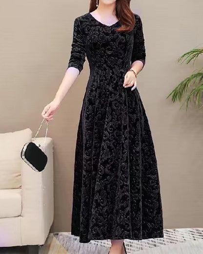Luxurious Soft V Neck Midi Dress Long Sleeve