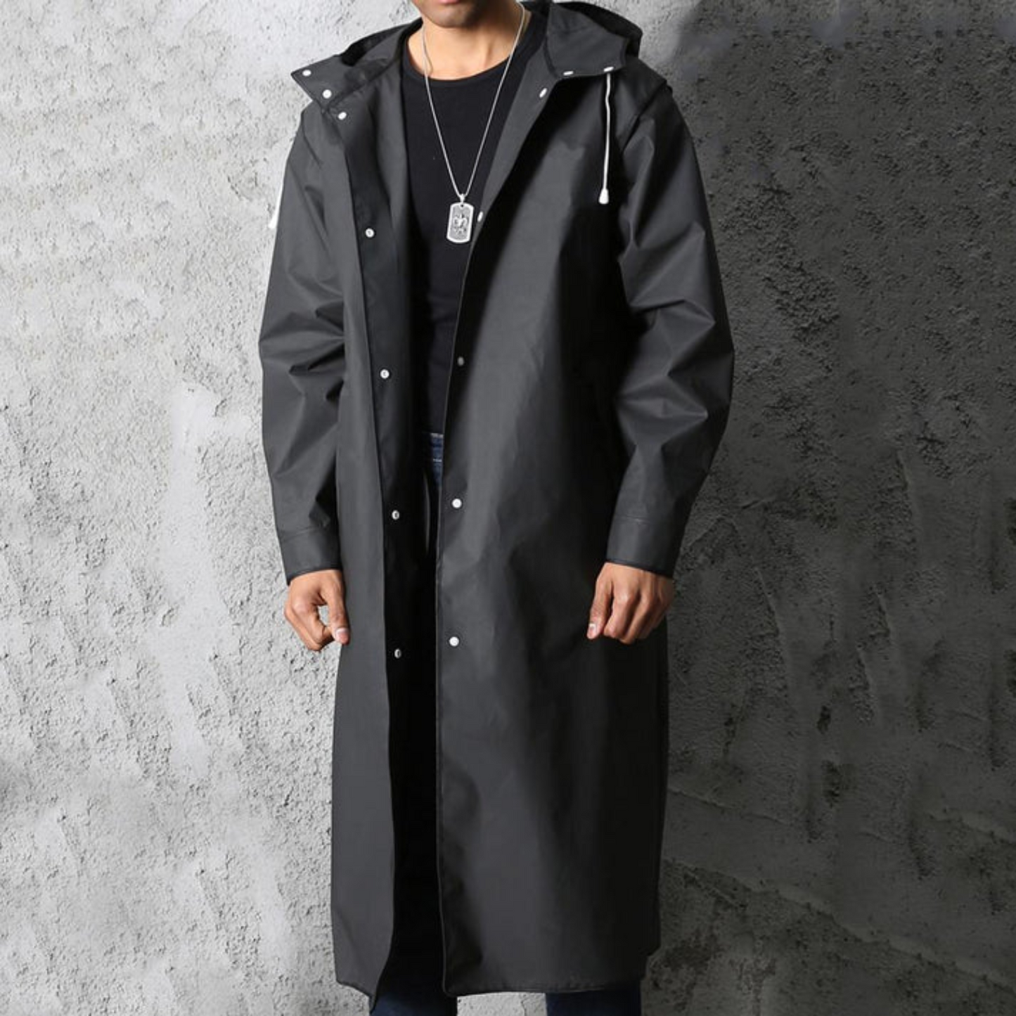 Waterproof Black Men's Rain Jacket with Hood