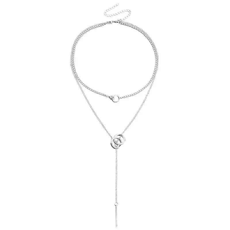 Double Circle Layered Chain Necklace